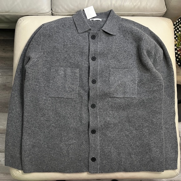 Zara Men's 100% Wool Knit Overshirt Cardigan - Size XL - Picture 2 of 6